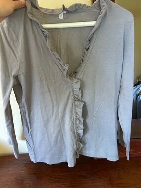 J.Crew Ruffle Front Long Sleeve Top Gray Size S 100% Cotton